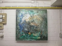 abstrakte Menschen in smaragd 90x90 cm Ölmalerei Collage expressive Malerei 2