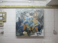 abstrakte Menschen in blau 90x90 cm Ölmalerei Collage expressive Malerei 2