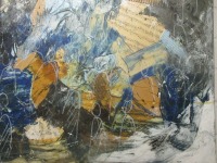 abstrakte Menschen in blau 90x90 cm Ölmalerei Collage expressive Malerei 7