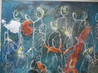 abstrakte Menschen in rost 100x100 cm Ölmalerei Collage expressive Malerei blau 5