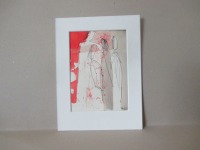 Frauen mit rot Original Zeichnung auf Künstlerpapier 24x18 cm in PP mit Bambusfeder - farbige