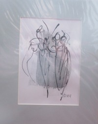 Frauen Tanz in grau Original Zeichnung in Passepartout 24x30 cm 3