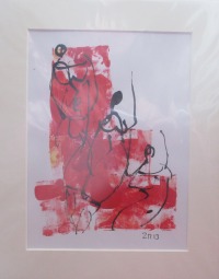 Frauen mit rot Original Zeichnung in Passepartout 24x30 cm 3