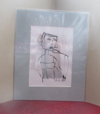 Sängerin mit blau Original Zeichnung in Passepartout 24x30 cm 3