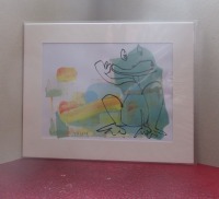 Frosch Original Zeichnung in Passepartout 24x30 cm 3