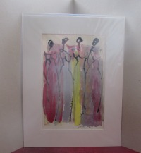 elegante Frauen mit gold Original Zeichnung auf Künstlerpapier - 32x24cm in PP 30x40 mit