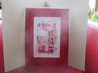 rote Fische Original Zeichnung auf Künstlerpapier - 32x24cm in PP 30x40 mit Bambusfeder - farbige