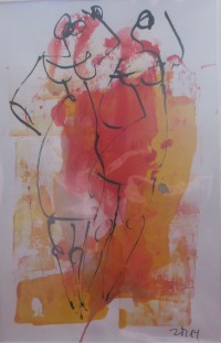 Tänzerinnen rot Original Zeichnung auf Künstlerpapier - 32x24cm in PP 30x40 mit Bambusfeder -