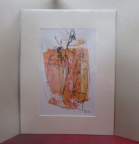 Tänzerinnen orange Original Zeichnung auf Künstlerpapier - 32x24cm in PP 30x40 mit Bambusfeder -