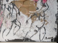 Tanzende Frauen in grau 2 Collage und Zeichnung von Sonja Zeltner-Müller Original 40x40cm magenta 4