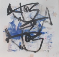 2 x blaue Fische Original Zeichnung auf Künstlerpapier 20x20cm expressiv - mit Acryl gezeichnet 2