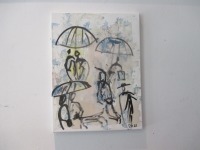 Leute im Regen expressive Leinwand / Zeichnung 40x30 cm auf Leinwand original 2