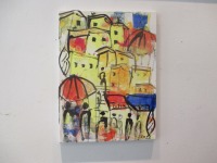 die Farben Italiens mit Kuppel expressive Häuser mit Menschen, expressive Malerei 40x30 3