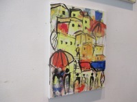 die Farben Italiens mit Kuppel expressive Häuser mit Menschen, expressive Malerei 40x30 9