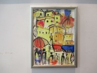 die Farben Italiens mit Kuppel expressive Häuser mit Menschen, expressive Malerei 40x30 10