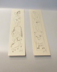 2 x 46x12cm Tiere und Akte in Original-Zeichnungen auf Künstlerkarton Acryltusche