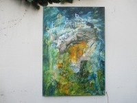 abstrakte Menschen in grün 100x70 cm Ölmalerei Collage expressive Malerei 9