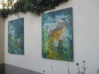 abstrakte Menschen in grün-blau 100x70 cm Ölmalerei Collage expressive Malerei 4