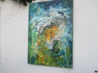 abstrakte Menschen in grün 100x70 cm Ölmalerei Collage expressive Malerei 10