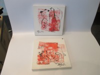 2 x rote Hunde in Acryl auf Leinwand Hundezeichnungen 2