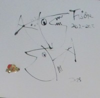 Fische Sternzeichen individualisierbar expressive Zeichnung Unikat 30x30 Feder-Zeichnung Aquarell