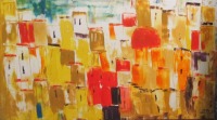 sunny citiy Painting, Art, abstract Canvas, Original by Sonja Zeltner-Müller 80x155cm