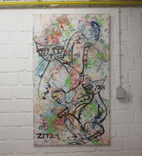 wilde Katzen expressiv gezeichnet 120x70 cm Acrylmalerei Malerei 2