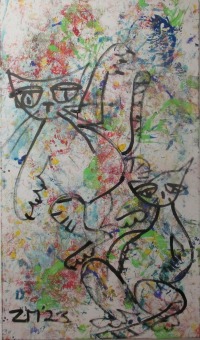 wilde Katzen expressiv gezeichnet 120x70 cm Acrylmalerei Malerei