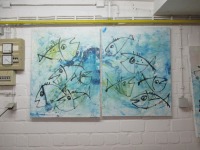 Fröhliche Fische 90x70 cm Acryl auf Leinwand original Malerei 5