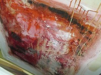 rotes Pigmentbild 120x120x6 cm Acryl Materialbild informele Malerei 6