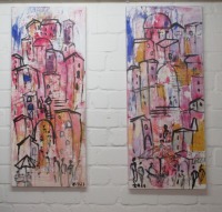 pink city 2 Painting, 120x50 cm Art, abstract Canvas, Original by Sonja Zeltner-Müller 3