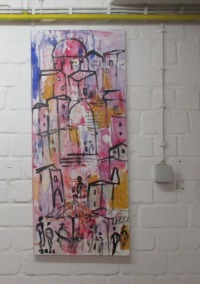 pink city 2 Painting, 120x50 cm Art, abstract Canvas, Original by Sonja Zeltner-Müller 2