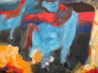blaue Pferde in Öl auf Leinwand expressiv 95x150 cm 3