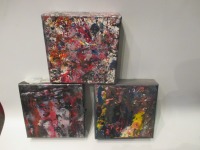 3 xAbstraktes Farbfeuer, Original, Malerei, geblockte 4cm Leinwand, acrylpouring, acrylicfluid ,