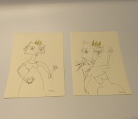 Prinzesinnen - 2 Zeichnungen - Tusche Gouache Aquarell 21x15 schwarz weiss 2