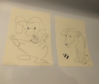 Hunde - 2 Zeichnungen - Tusche Gouache Aquarell 21x15 schwarz weiss 2