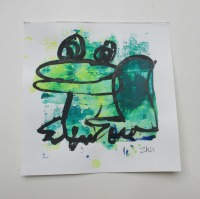 grüner Frosch Original Zeichnung auf Künstlerpapier 20x20cm expressiv - mit Acryl gezeichnet 2
