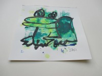 grüner Frosch Original Zeichnung auf Künstlerpapier 20x20cm expressiv - mit Acryl gezeichnet 3