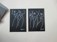 drei Grazien Original Zeichnung auf dickem Karton black/White Acryl 21x15 cm 4