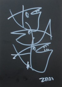 zwei Fische- Original Zeichnung auf dickem Karton black/White Acryl 21x15 cm 3