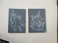 2 Katzen zwei Original Zeichnungen auf dickem Karton black/White Acryl 21x15 cm 3