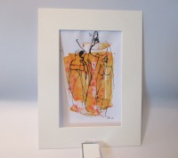 Tänzerinnen orange Original Zeichnung auf Künstlerpapier - 32x24cm in PP 30x40 mit Bambusfeder -