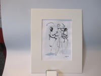 Frauen mit hellblau Original Zeichnung in Passepartout 24x30 cm 7