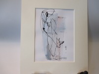 Frau mit Hund Original Zeichnung in Passepartout 24x30 cm 2