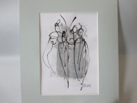 Frauen Tanz in grau Original Zeichnung in Passepartout 24x30 cm 2