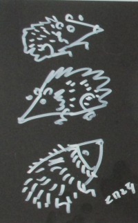 zwei Igel- Original Zeichnung auf dickem Karton black/White Acryl 21x15 cm 3