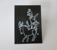 Turm der Tiere - Original Zeichnung auf dickem Karton black/White Acryl 21x15 cm 2