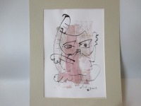 wilde Katze expressive Original Zeichnung auf Papier Tusche in Passepartout 40x30 2