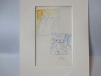 Frauen mit Katze Original Zeichnung auf Künstlerpapier - 32x24cm in PP 30x40 mit Bambusfeder -