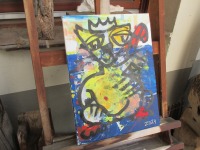 Katzenkönig in Original-Malerei auf 30x40 cm Leinwand, Öl und Acryl 3